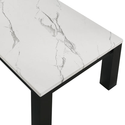 Modern 3 Piece Living Room Table Set With Faux Marble Top Wooden - Black / White