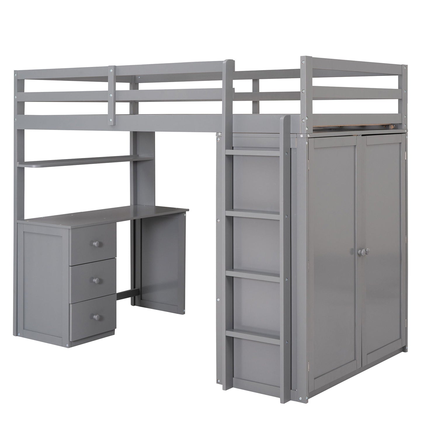 Loft Bed With Drawers, Desk, And Wardrobe