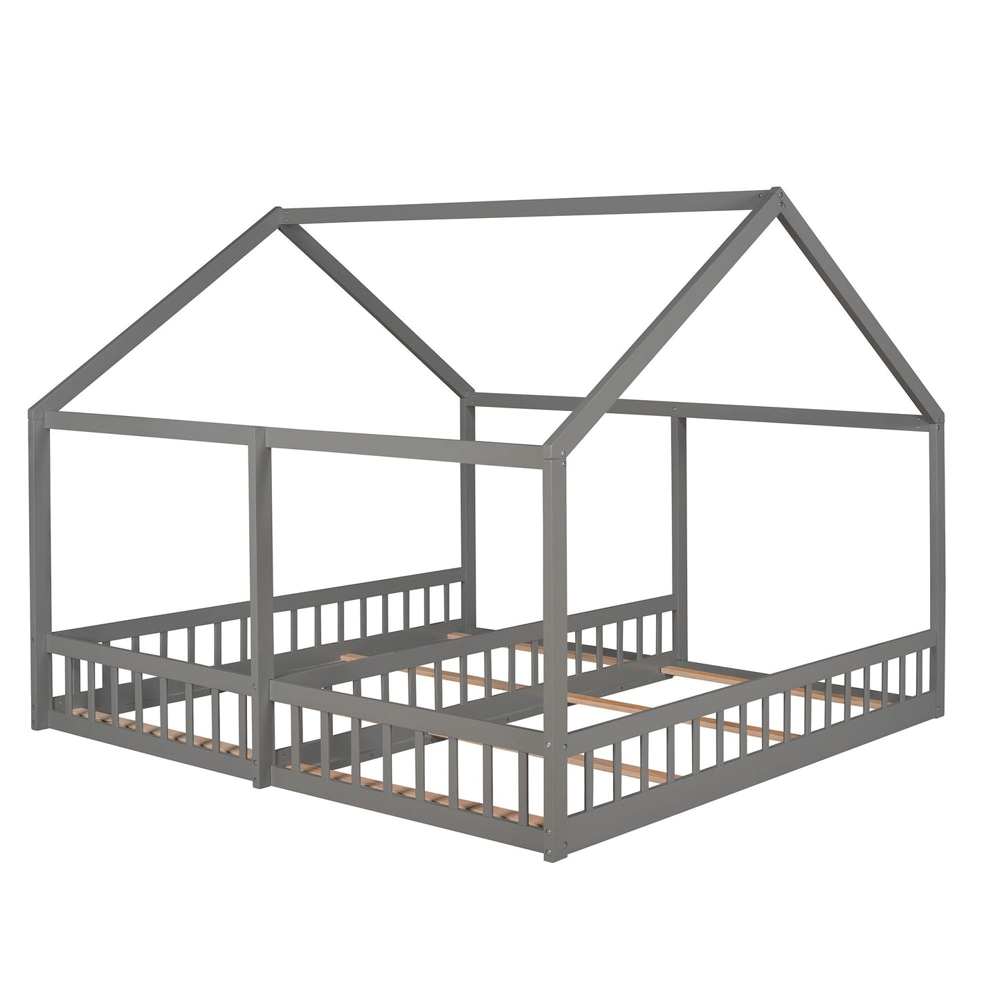 House Platform Beds, 2 Shared Beds, Metal Frame With Guardrails