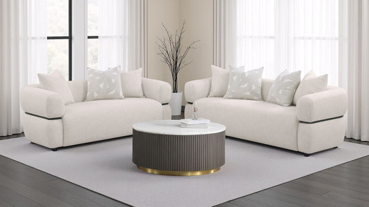 Jeanette 2-piece Fabric Upholstered Round Arm Sofa Set Beige