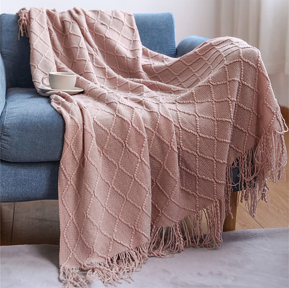 Fennco Styles Rhombus Diamond Knit Modern Fringe Throw 50" W x 60" L - Geometric Throw Blanket for Sofa, Couch, Living Room, Bedroom Décor