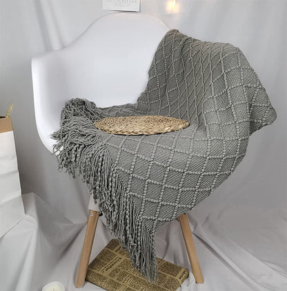 Fennco Styles Rhombus Diamond Knit Modern Fringe Throw 50" W x 60" L - Geometric Throw Blanket for Sofa, Couch, Living Room, Bedroom Décor