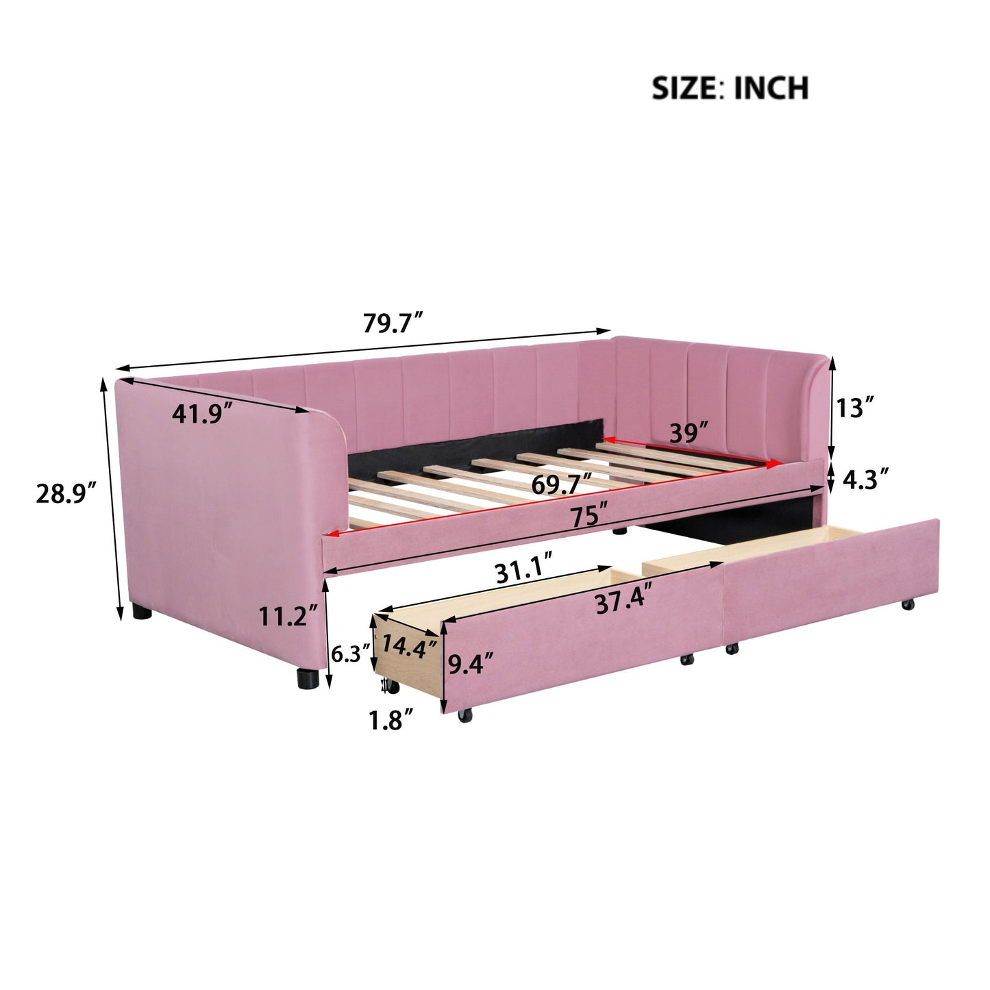 Upholstered Daybed With Ergonomic Design Backrest