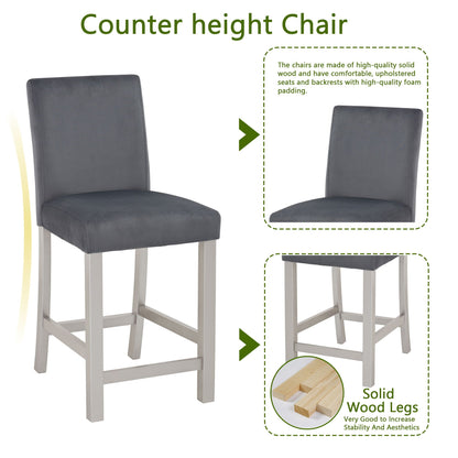 5 Pieces Counter Height Table Set, Kitchen Table With Square Table And 4 Upholstered Chairs