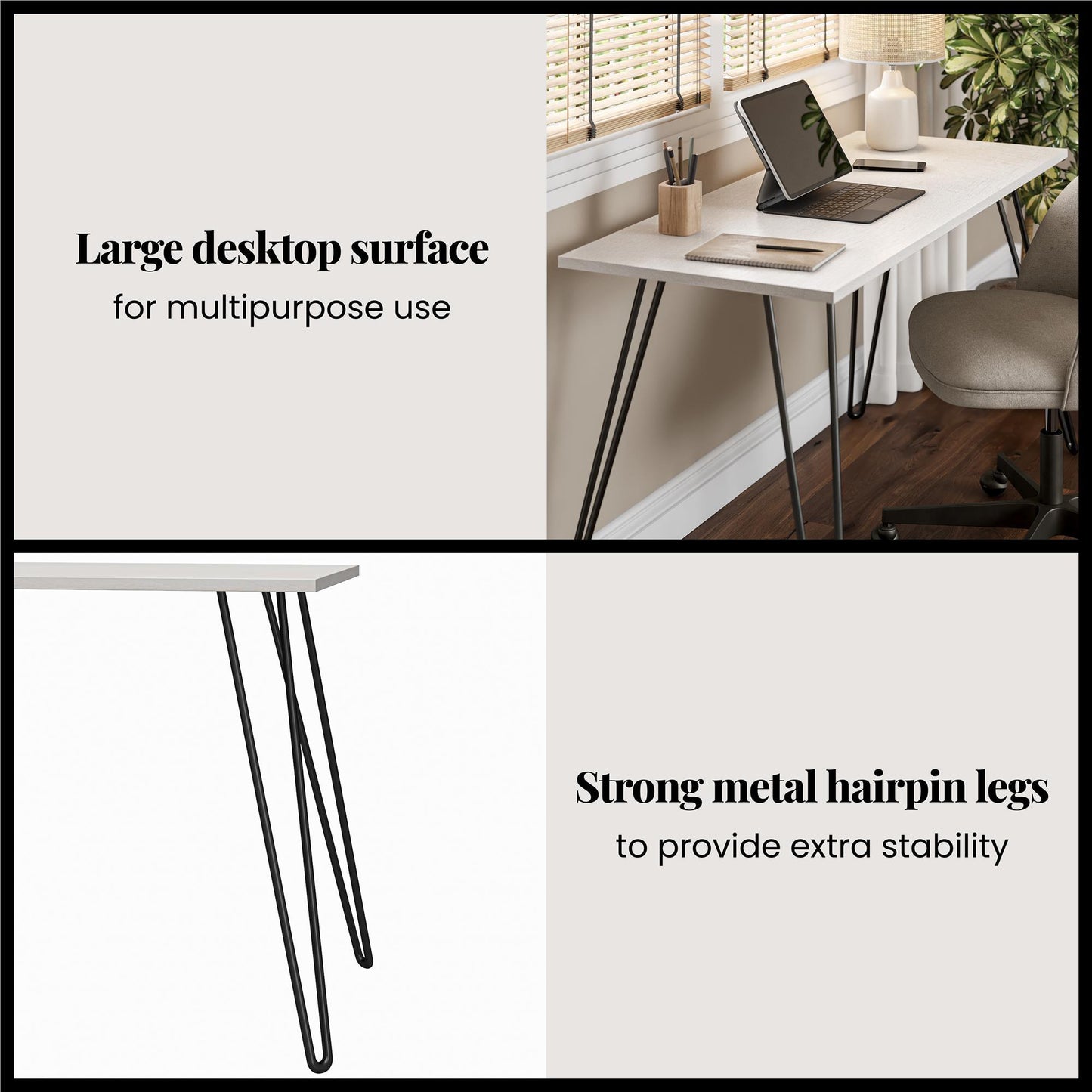 Writing Desk With Hairpin Legs For Study Or Work - White Oak