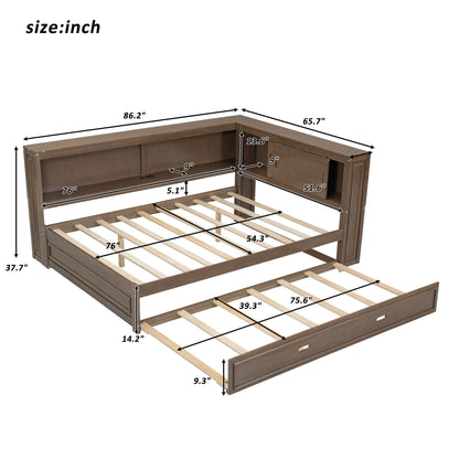 Daybed With Storage Shelves, LED, USB, And Trundle