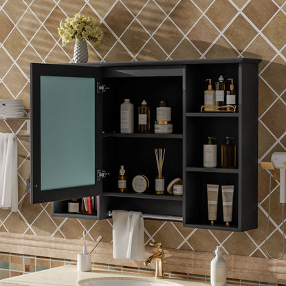 3 In 1 Modern Bathroom Mirror Cabinet With Adjustable Shelf, Soft Close Door, High Definition Mirror & Towel Bar