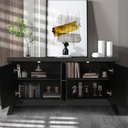Refined Industrial 4 Door Credenza With Arc Legs & Clasps