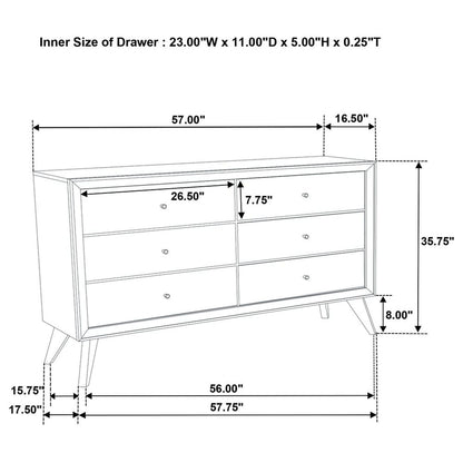 1 Piece Dresser With Angled Legs, Wave Texture And Round Knobs - White