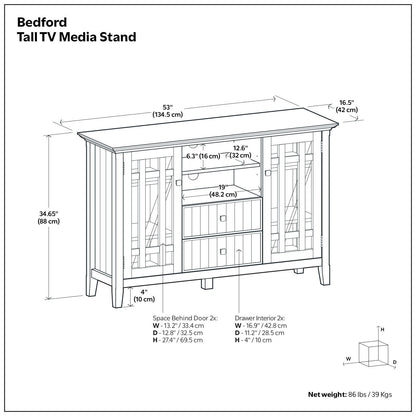 Bedford - Handcrafted Tall TV Media Stand