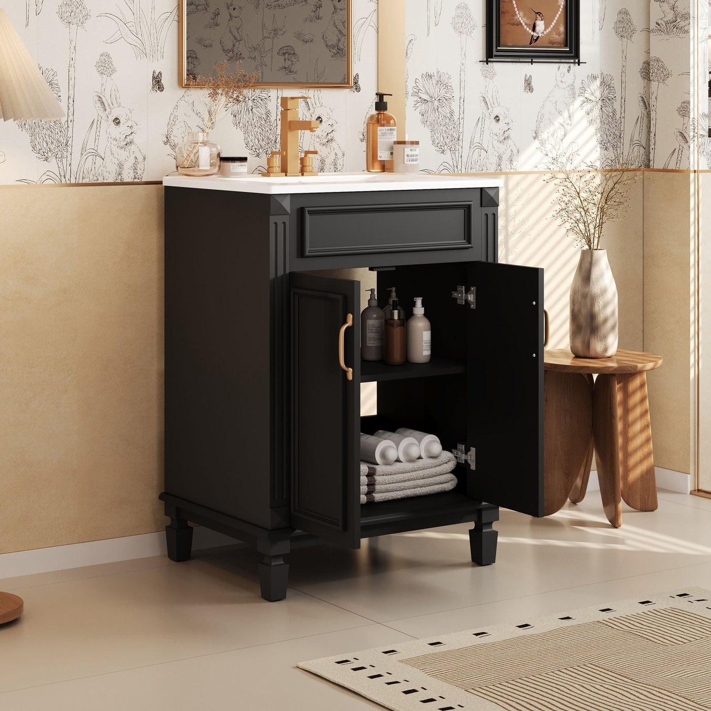 Bathroom Vanity With Top Sink, Cabinet With 2 Soft Closing Doors