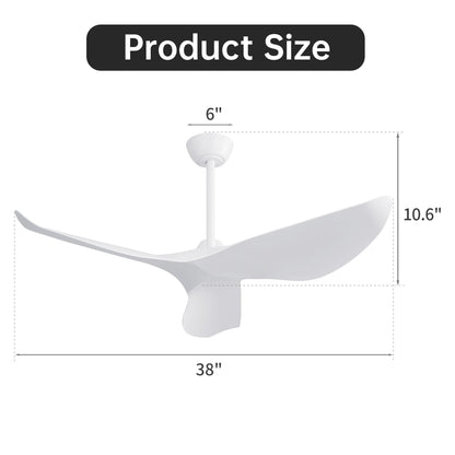 Ceiling Fan Without Light, DC Motor Remote Control Fan For Indoor / Outdoor Use - White