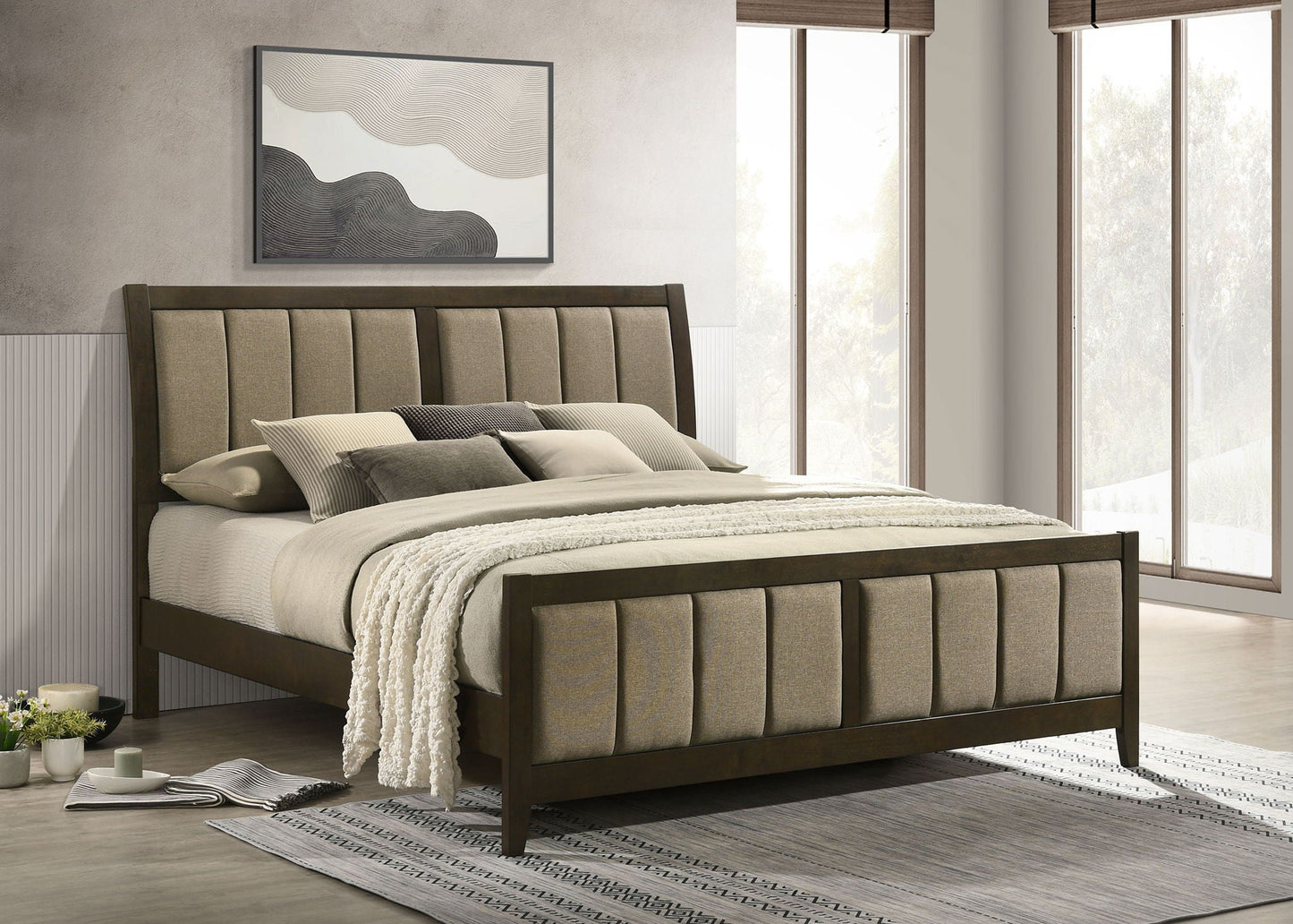 Wilkes 51-inch Upholstered Eastern King Bed Dark Cocoa