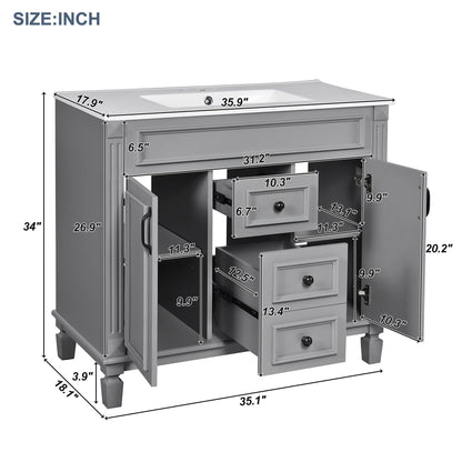 Bathroom Vanity With Top Sink, Basin On Cabinet With 2 Soft Closing Doors And 2 Drawers