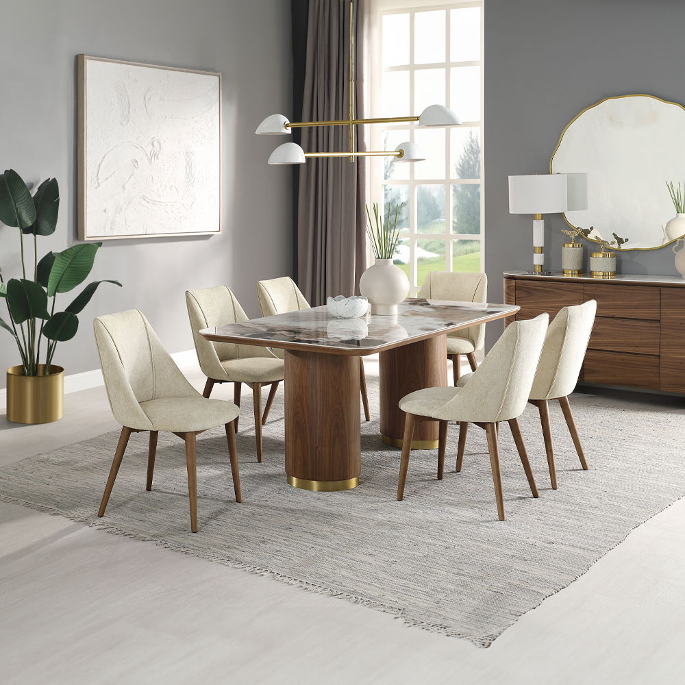 Willene - Side Chair (Set of 2) - Beige Fabric & Walnut
