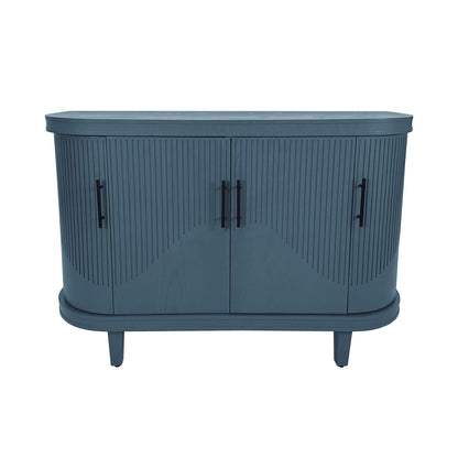 Curved Sideboard Wooden Console Table With 4 Doors And Adjustable Shelves For Living Room - Blue