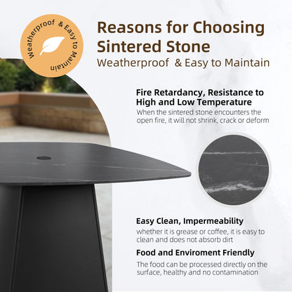 Outdoor Patio Dining Set, Squircle Dining Table, Dining Chairs With Sunbrella Cushions