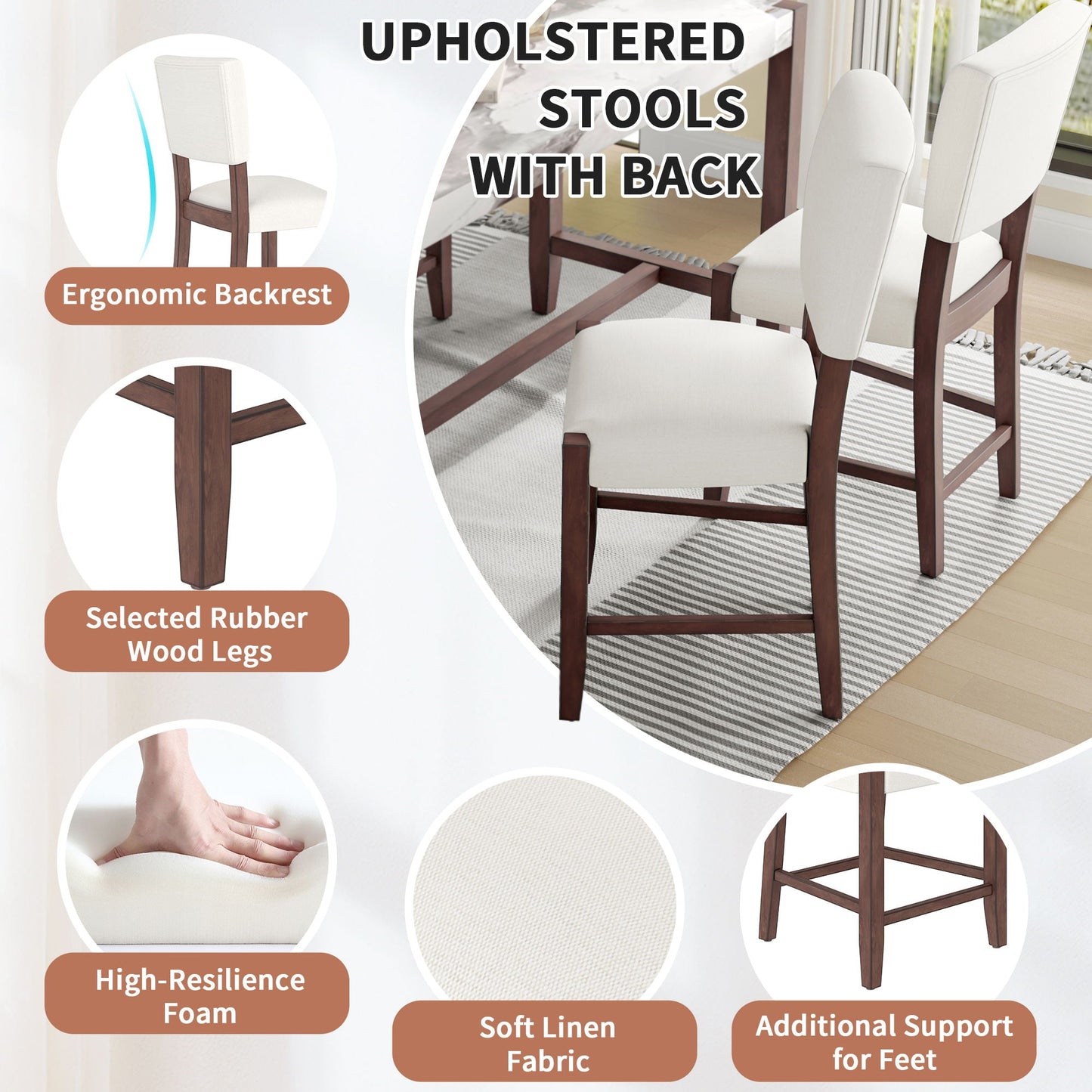 5 Piece Counter Height Dining Set With 4 Upholstered Chairs