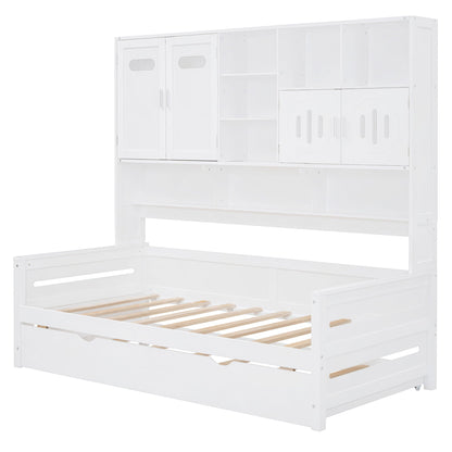 Daybed With All-In-One Cabinet And Shelf