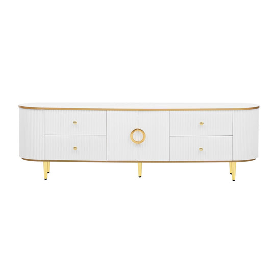 Modern TV Stand For TVs Up To 80", Entertainment Center With 4 Drawers And 1 Cabinet, Wood TV Console Table With And Handles For Living Room - White