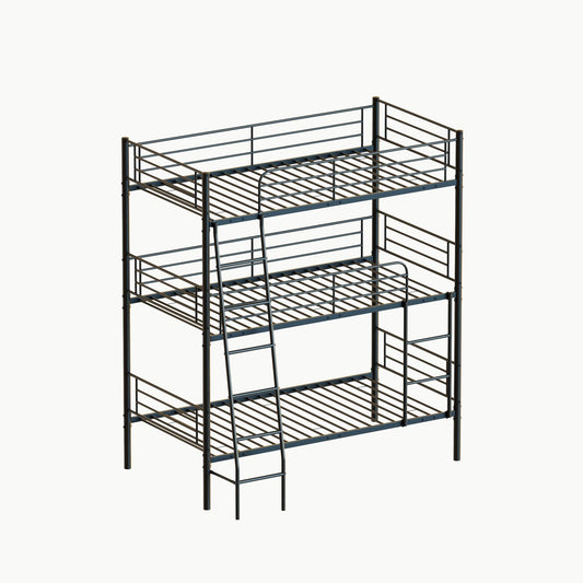 Twin Size Metal Triple Bunk Bed For Bedroom And Dormitory, Convertible Into 3 Separate Beds - Black