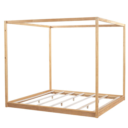 Wood Canopy Platform Bed With Support Legs And Airflow Slats