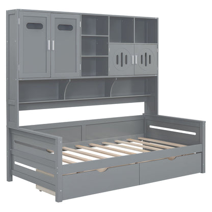 Daybed With All-In-One Cabinet And Shelf
