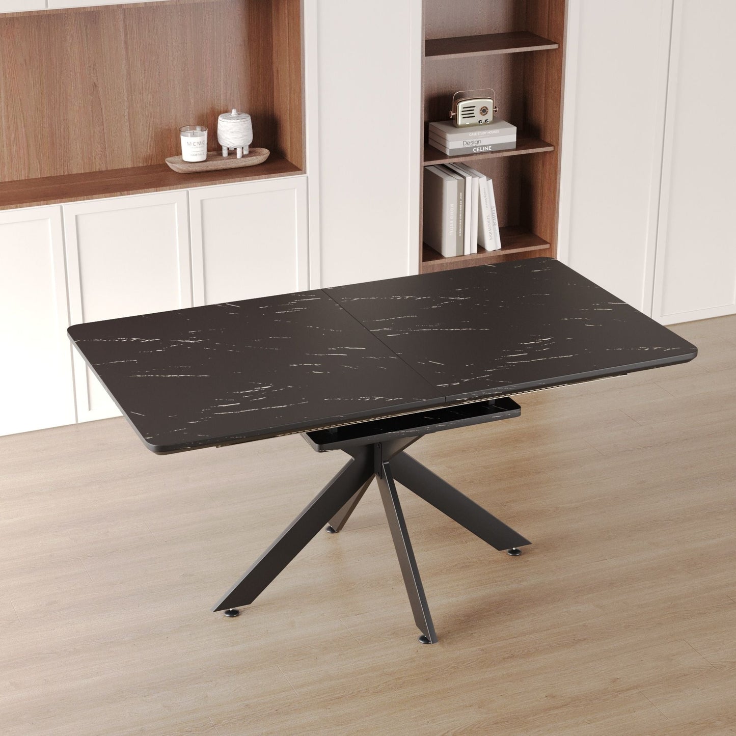 Modern Mid-Century Dining Table Set With Extendable Design
