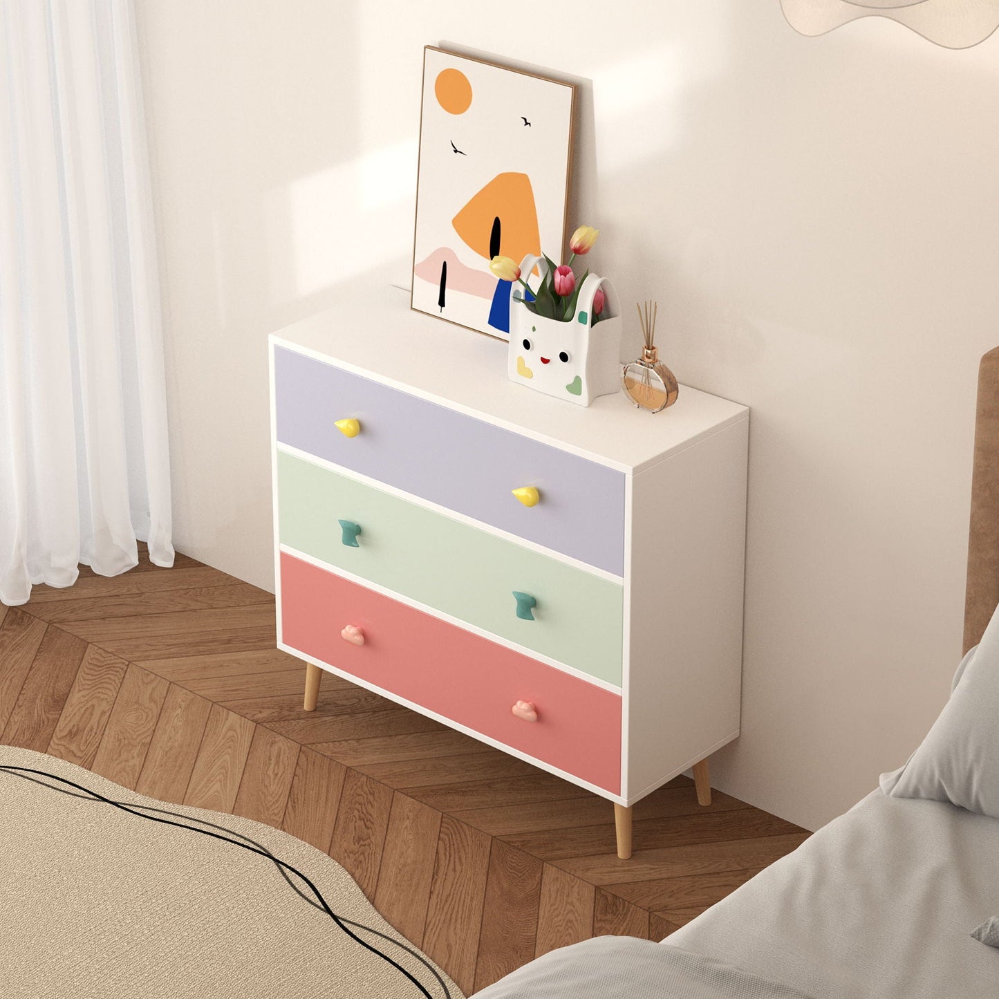 3 Drawer Dresser, Storage Cabinet With Anti Tip Safety