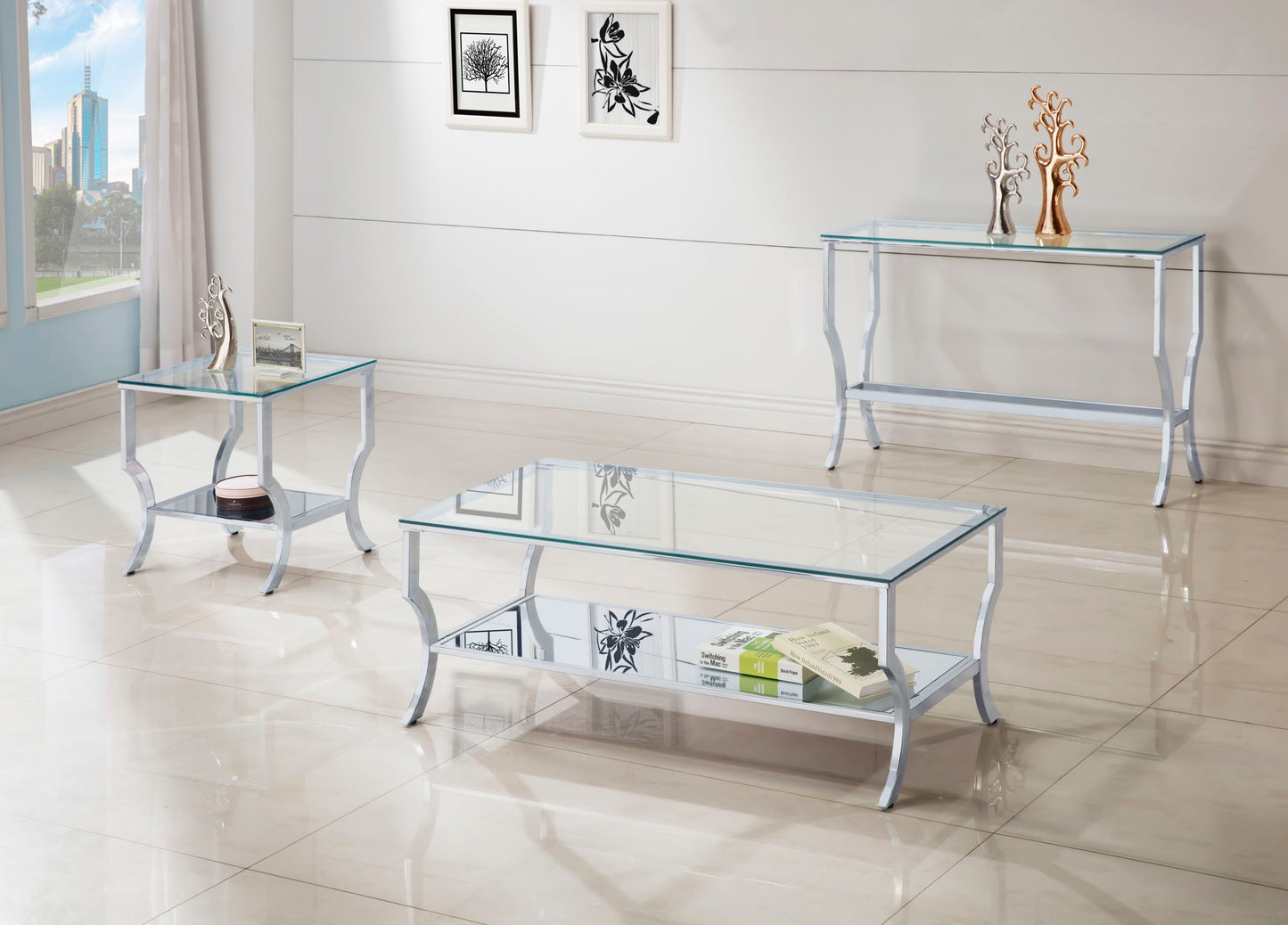 Saide Square Glass Top Side End Table Chrome