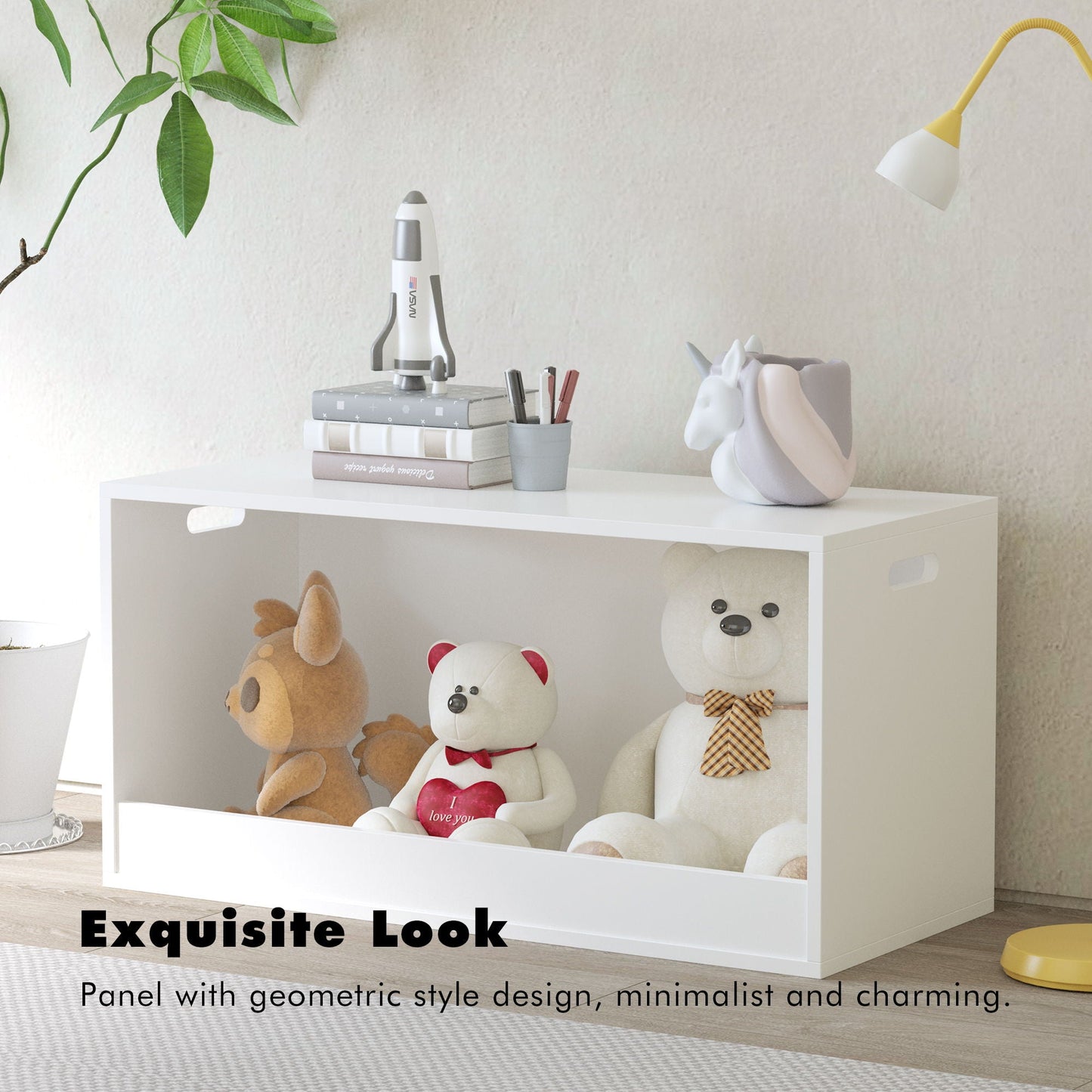 Open Toy Storage Box For Kids, Organizer Bin For Plush Toys, Books - White