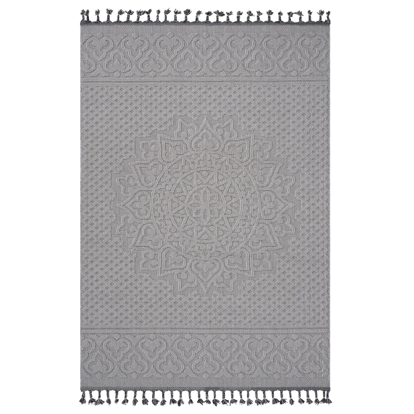 Guros - 6' X 9' Medallion Indoor / Outdoor Area Rug - White / Ivory