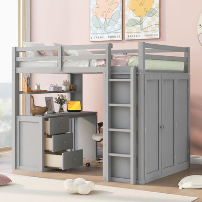 Loft Bed With Drawers, Desk, And Wardrobe
