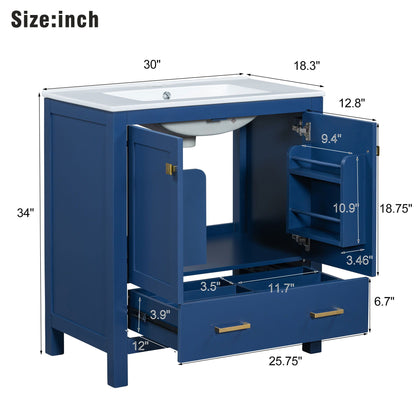 Bathroom Vanity With Single Sink, Combo Cabinet Undermount Sink, Bathroom Storage Cabinet With Two Doors And A Drawer, Soft Closing, Multifunctional Storage, Solid Wood Frame
