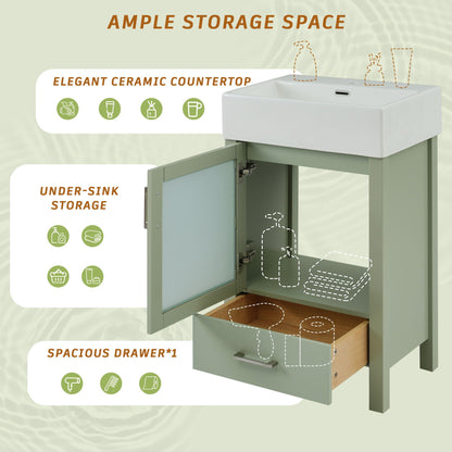 Bathroom Vanity With Ceramic Sink And Ample Storage, Ideal For Small Bathrooms