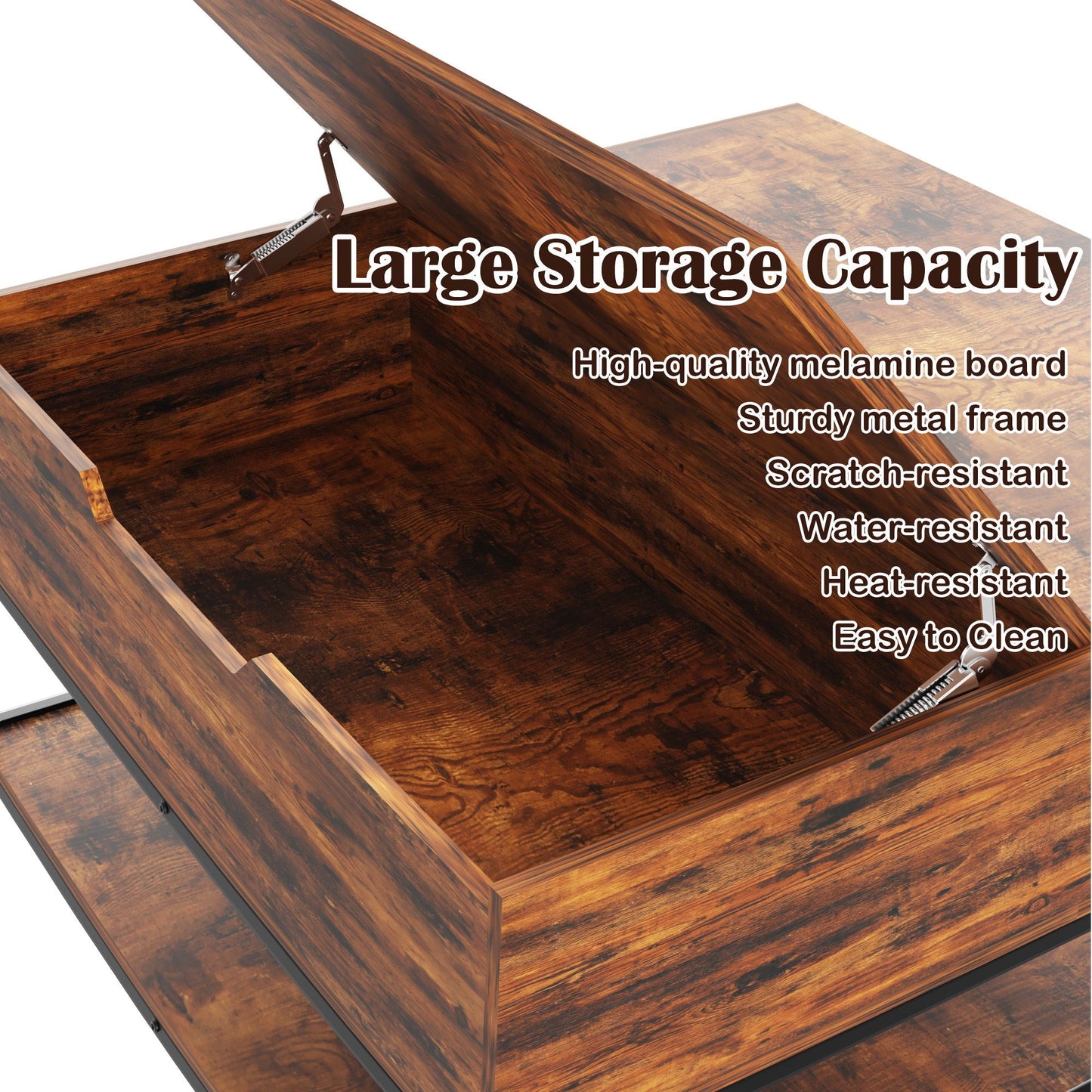 Rustic Flip Top Coffee Table With Hidden Storage - Black / Brown