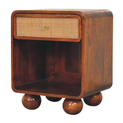 Open Woven Bedside Table, 1 Drawer - Chestnut