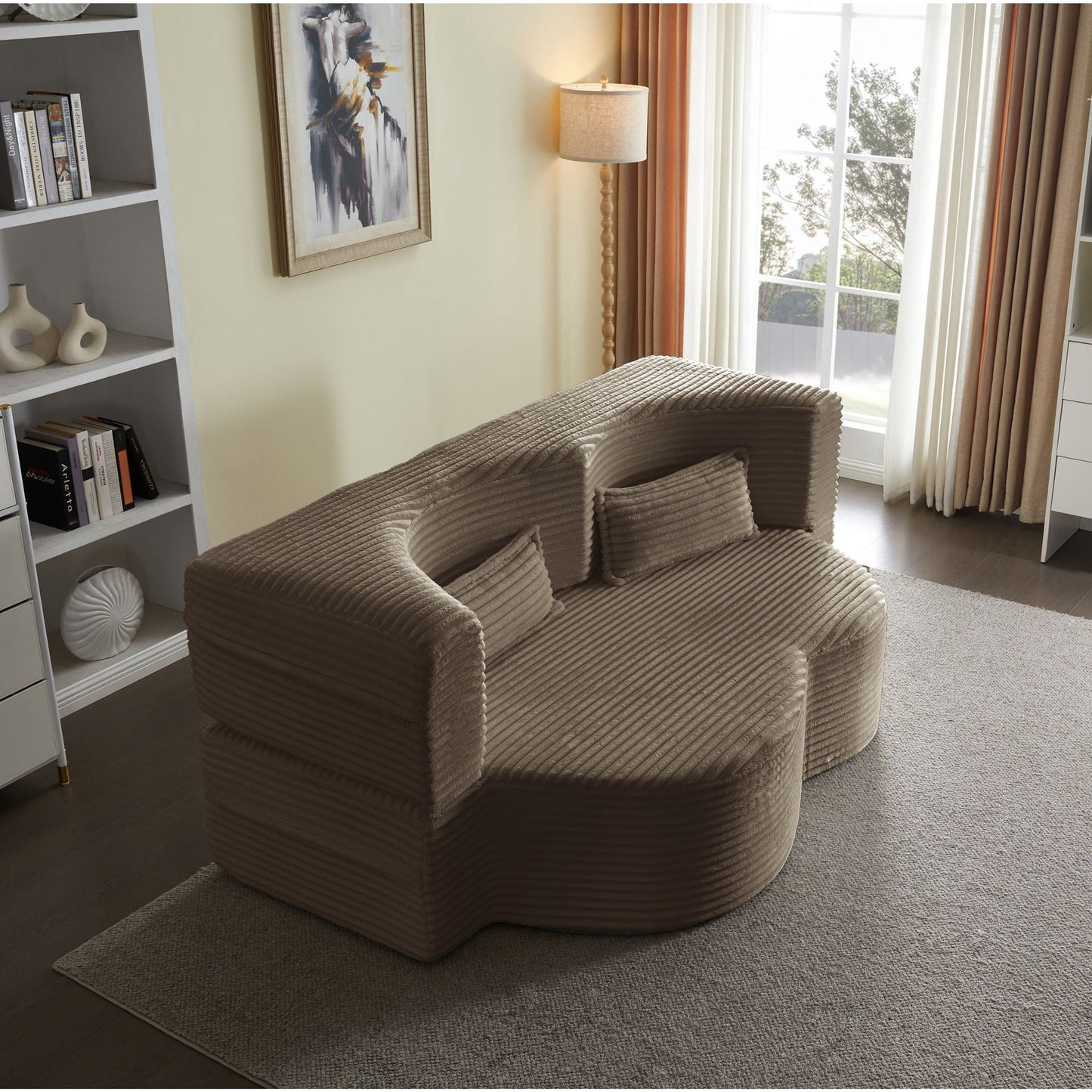 Floor Convertible Sleeper Sofa Bed With 2 Pillows