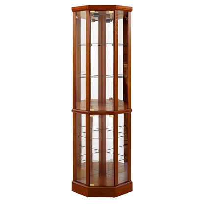 6 Shelf Lighted Corner Curio Cabinet With Adjustable Tempered Glass Shelves And Mirror Back (E26 Light Bulb Not Included)