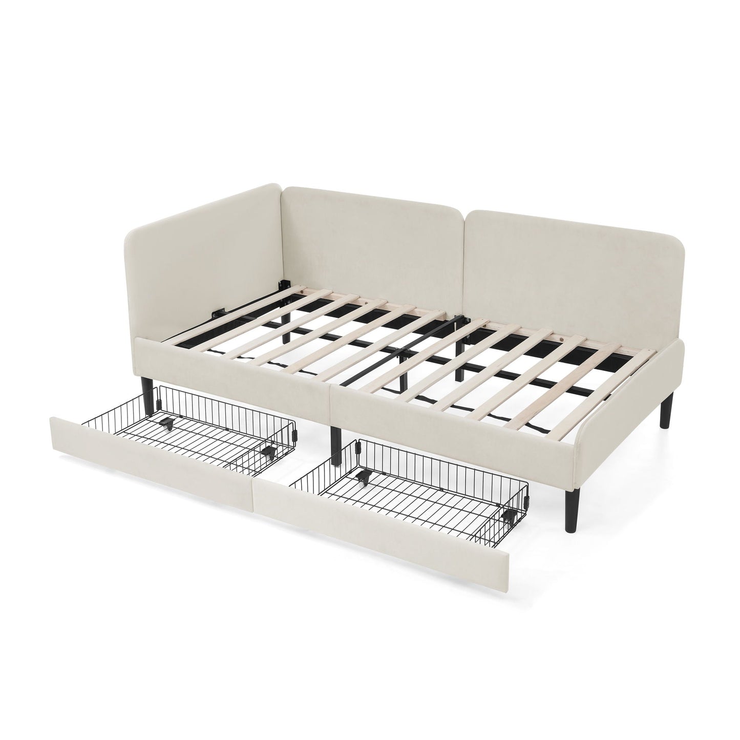 Upholstered Platform Bed Frame With 2 Storage Drawers And Adjustable Sofa Bed