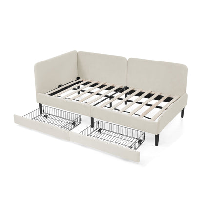 Upholstered Platform Bed Frame With 2 Storage Drawers And Adjustable Sofa Bed