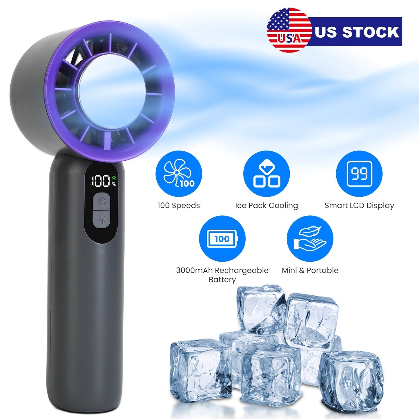 Rechargeable Handheld Fan with Ice Cooler — Travel, Beach & Camping