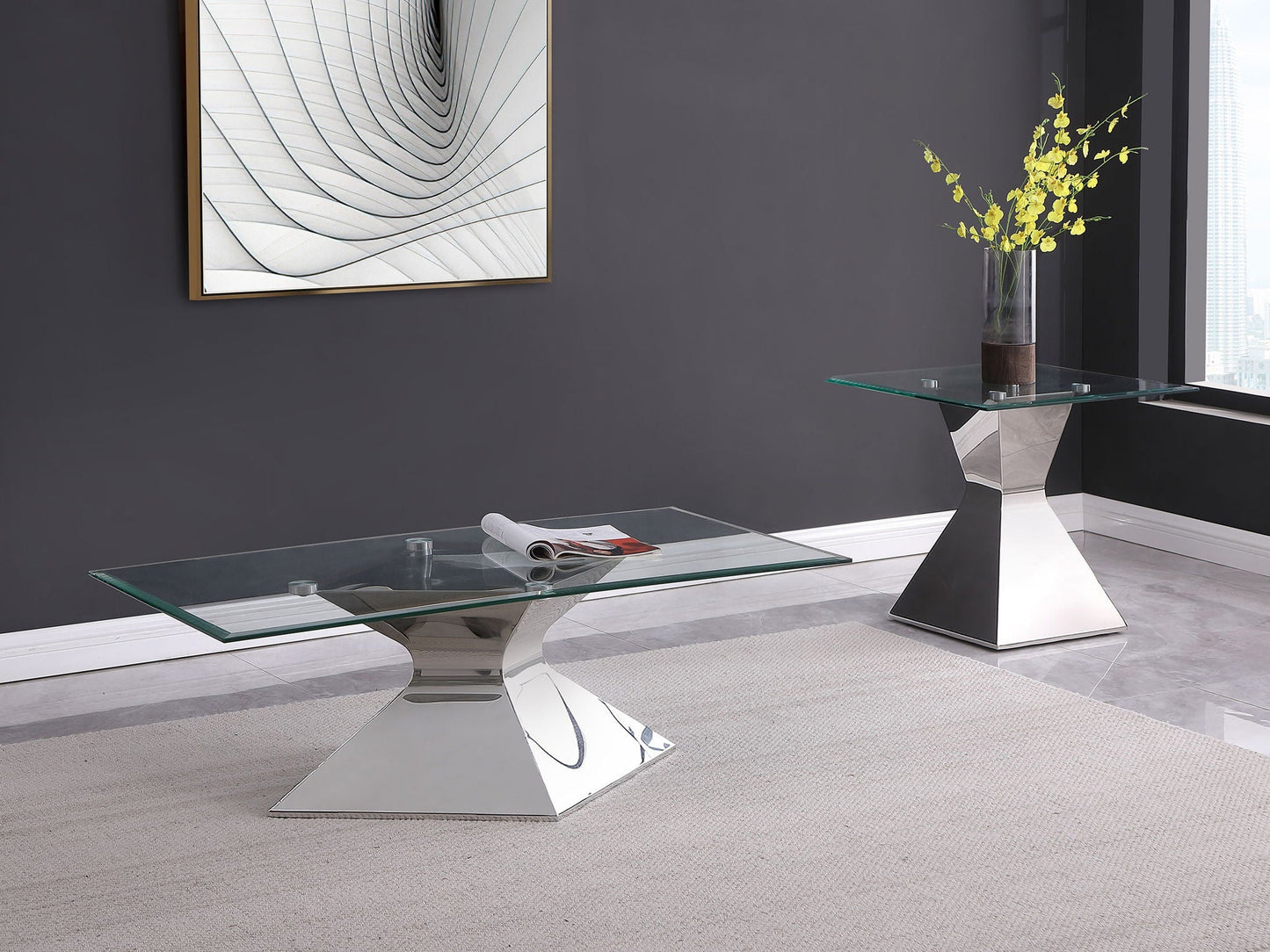 Jenny 2-piece Rectangular Coffee and End Table Set Chrome