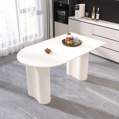 Modern Cream Style Dining Table With Round Wave Legs, 4 - 8 Person - Cream White