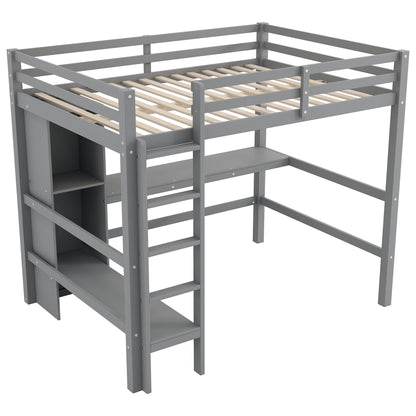 Loft Bed With Built In Desk And Multifunction Shelves