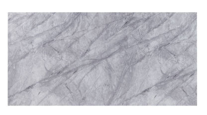 Satinka - Dining Table - Light Gray Printed Faux Marble Top & Mirrored Silver