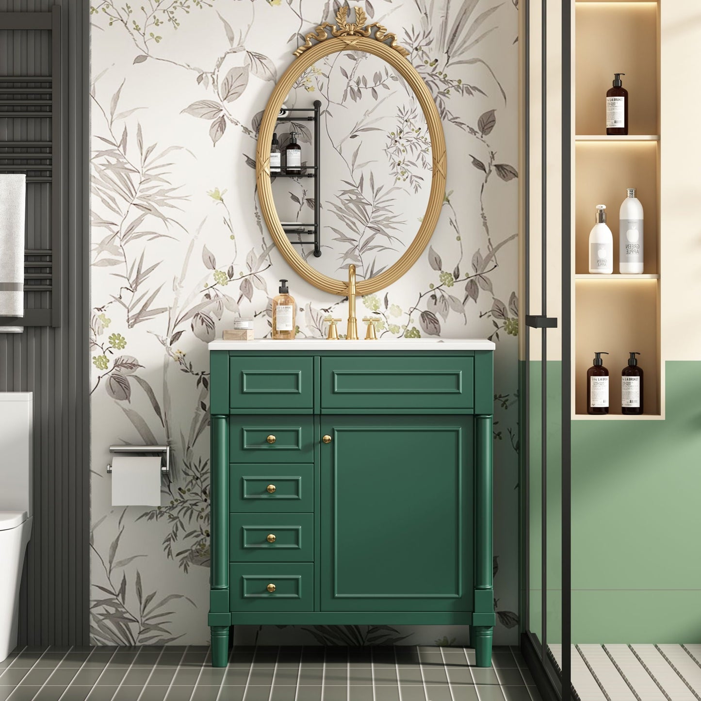 Bathroom Vanity With Sink, Freestanding Storage Cabinet & 2 Drawers And Soft Closing Door, Solid Legs, Frame, Basin,