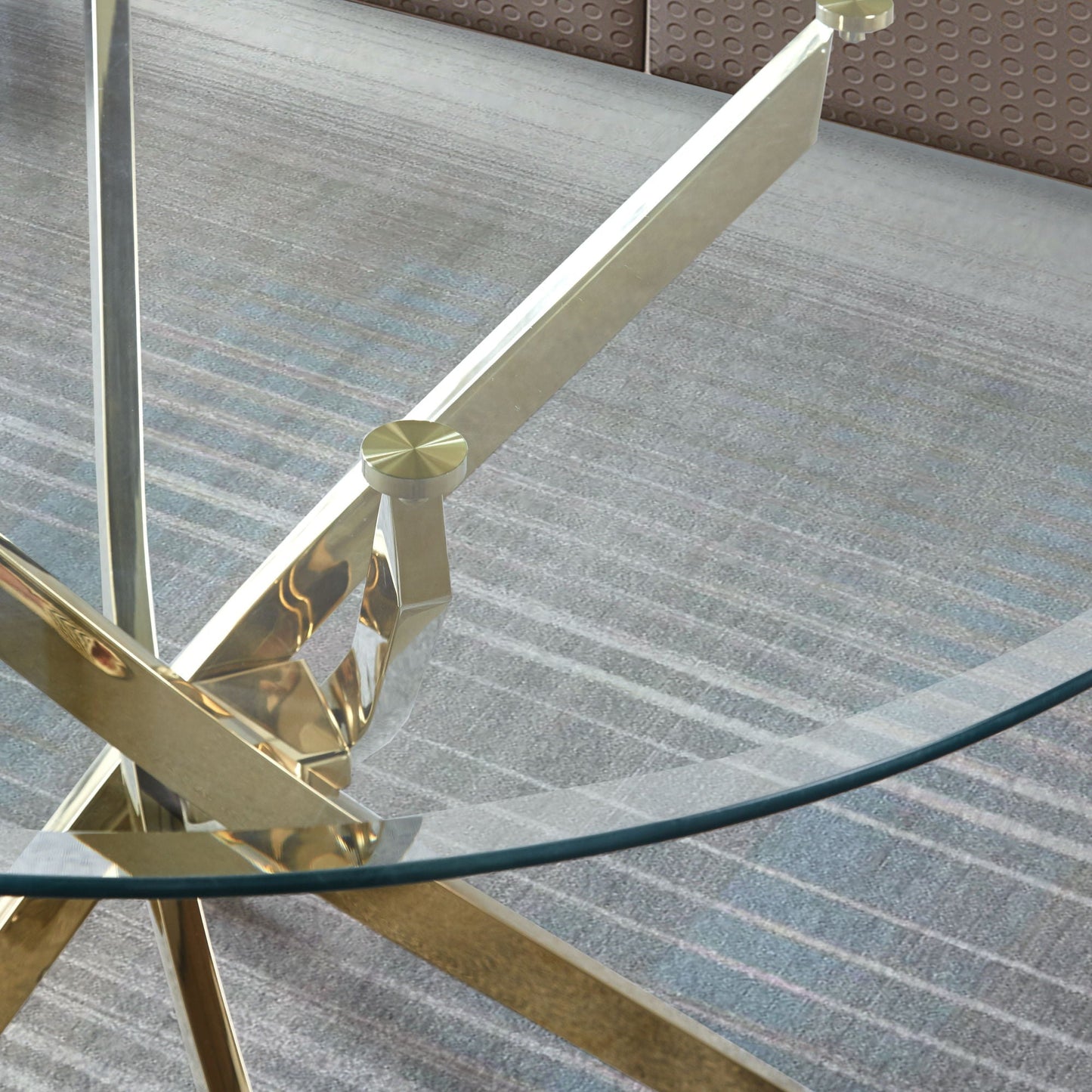 Contemporary Round Clear Dining Tempered Glass Table With Gold Finish Stainless Steel Legs - Gold