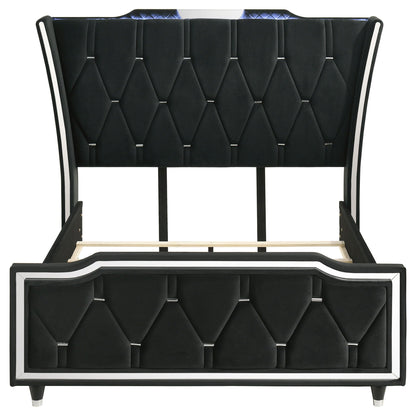 Lorient Queen LED Upholstered Wingback Bed Black