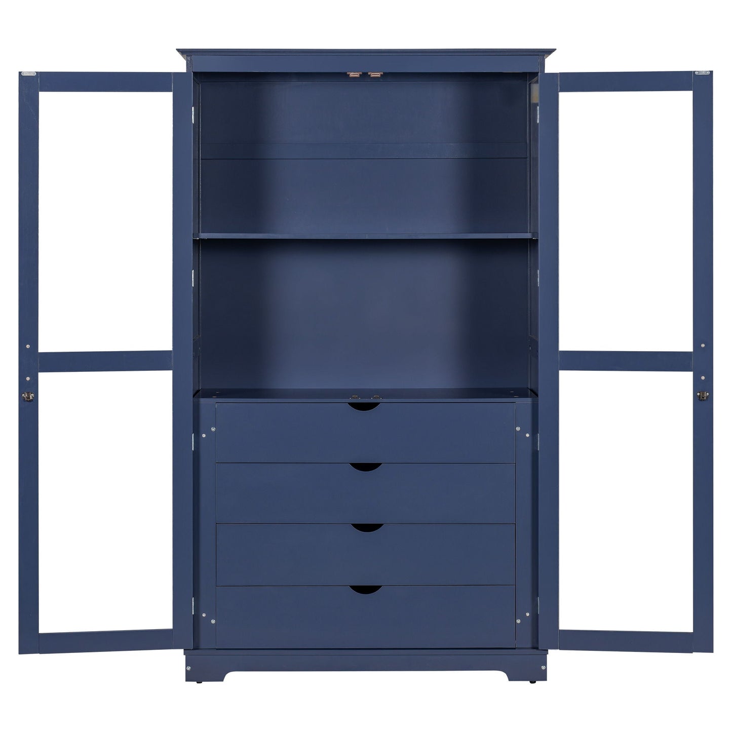 Kitchen Pantry, Freestanding Kitchen Storage Cabinet Display Cabinet With Glass Doors And 4 Built In Drawers For Living Room, Home Office - Blue